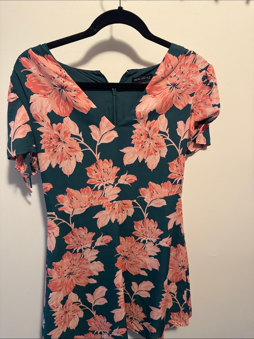 J. Crew Teal Dress with Coral Pink Floral Print